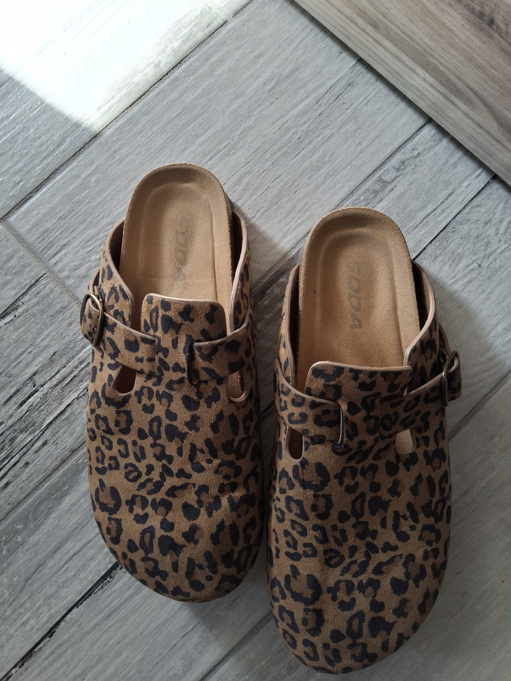 Soda Leopard Print Slip-On Mules in Tan and Black